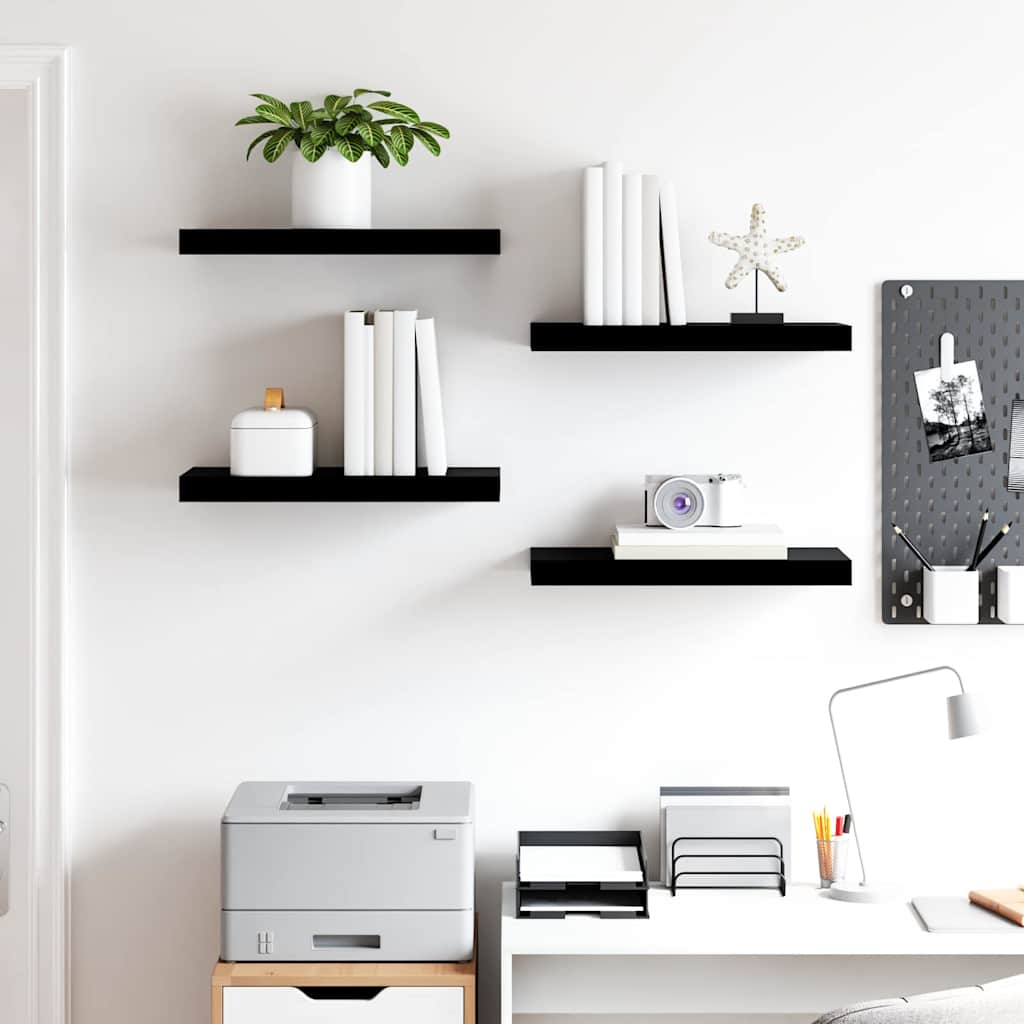 Flytende vegghyller 4 stk høyglans svart 50x23x3,8 cm MDF vidaXL