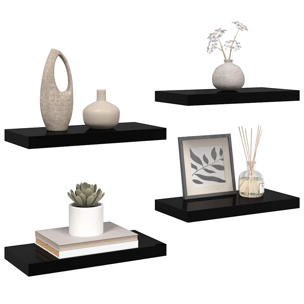 Flytende vegghyller 4 stk høyglans svart 50x23x3,8 cm MDF vidaXL