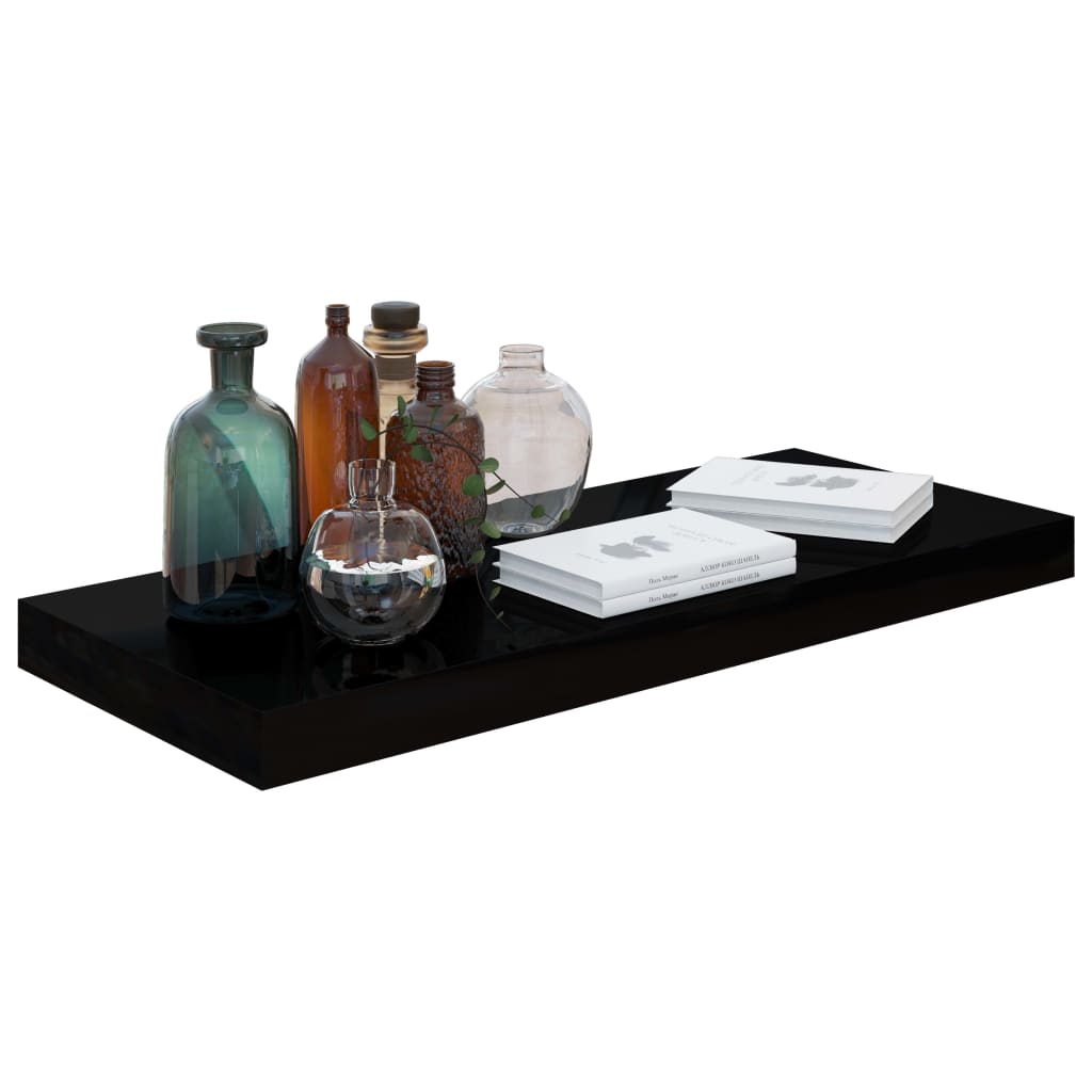 Flytende vegghylle høyglans svart 60x23,5x3,8 cm MDF
