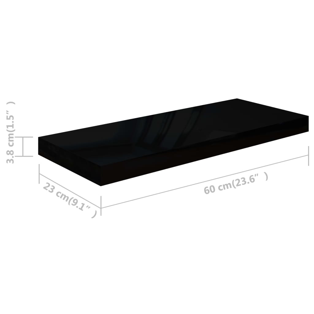 Flytende vegghylle høyglans svart 60x23,5x3,8 cm MDF
