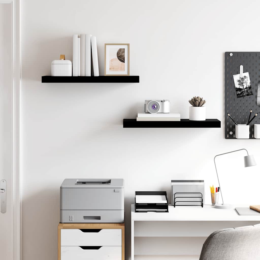 Flytende vegghyller 2 stk høyglans svart 60x23,5x3,8 cm MDF