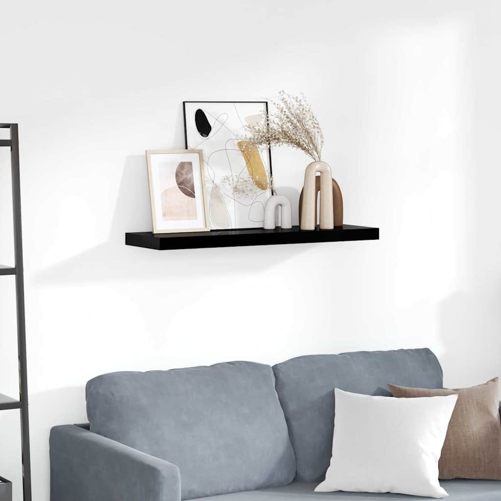 Flytende vegghylle høyglans svart 80x23,5x3,8 cm MDF