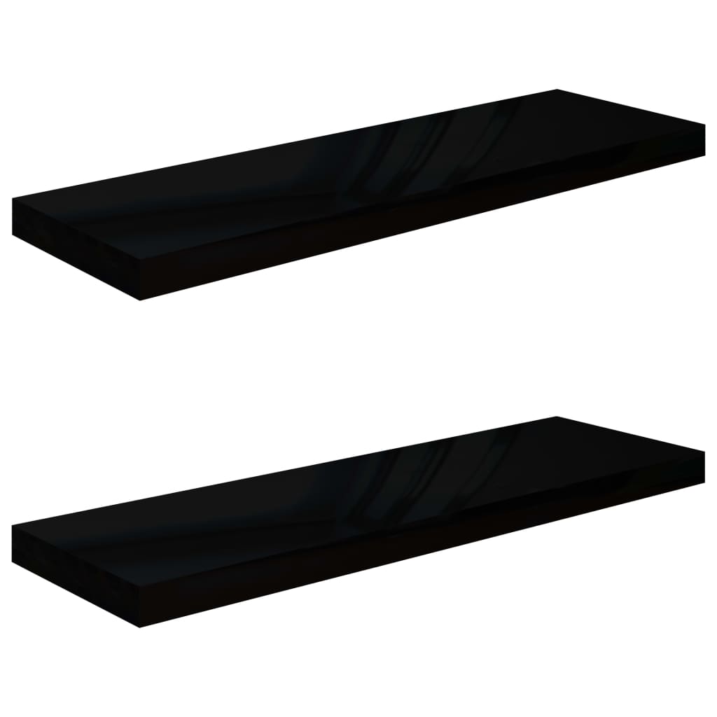 Flytende vegghyller 2 stk høyglans svart 80x23,5x3,8 cm MDF