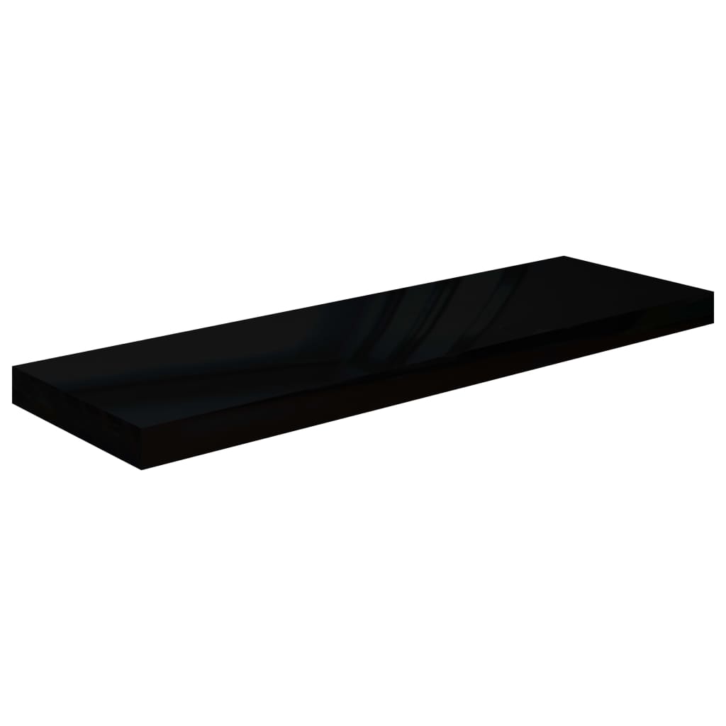 Flytende vegghyller 2 stk høyglans svart 80x23,5x3,8 cm MDF