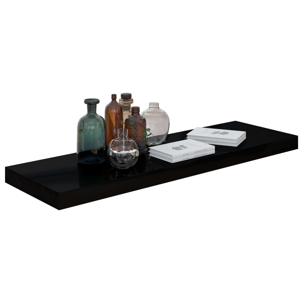 Flytende vegghyller 2 stk høyglans svart 80x23,5x3,8 cm MDF