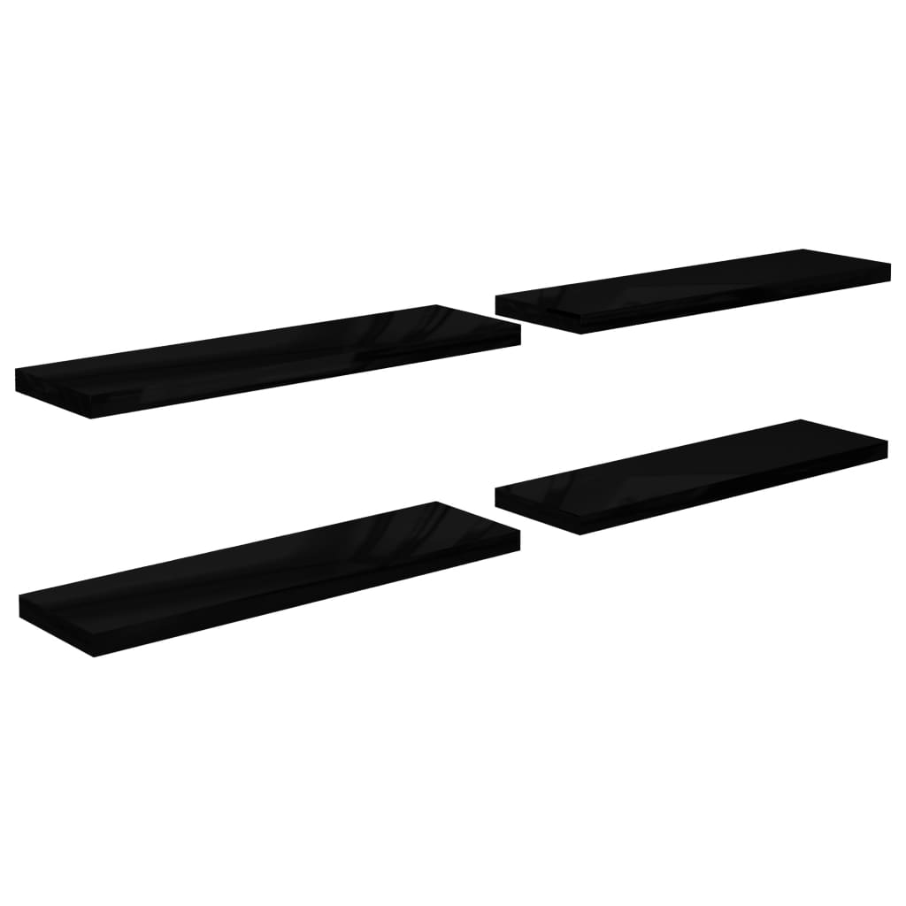 Flytende vegghyller 4 stk høyglans svart 90x23,5x3,8 cm MDF