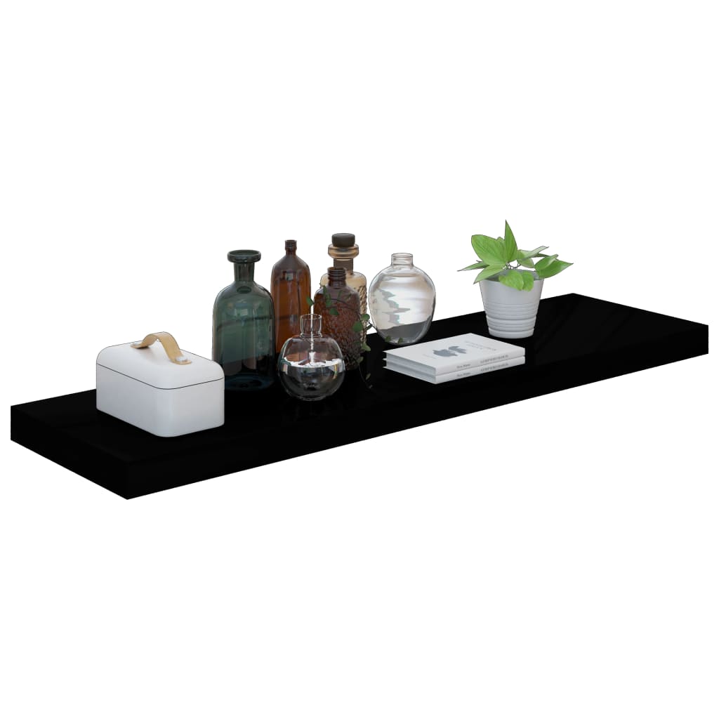 Flytende vegghyller 4 stk høyglans svart 90x23,5x3,8 cm MDF