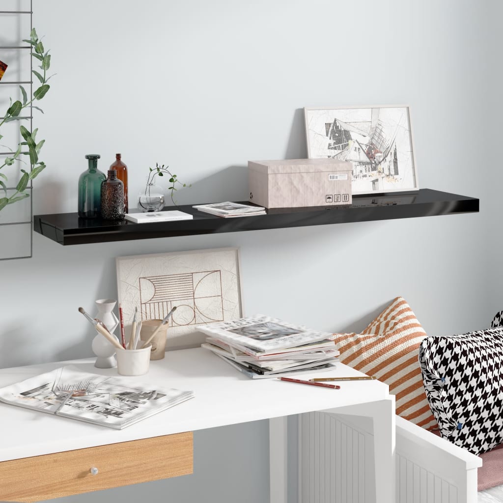 Flytende vegghylle høyglans svart 120x23,5x3,8 cm MDF