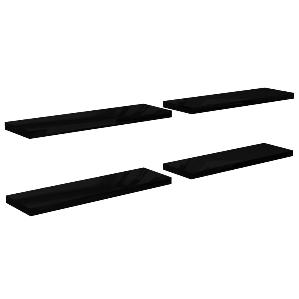 Flytende vegghyller 4 stk høyglans svart 120x23,5x3,8 cm MDF