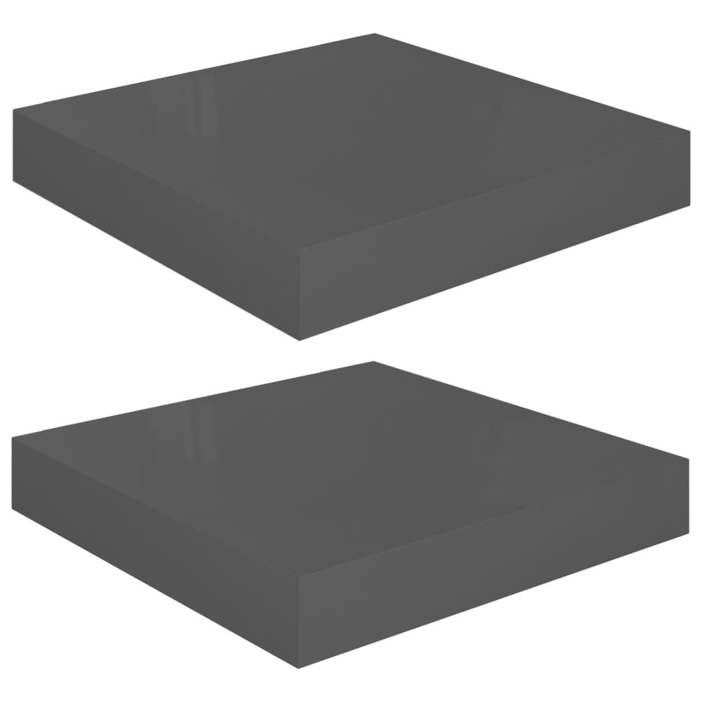 Flytende vegghyller 2 stk høyglans grå 23x23,5x3,8 cm MDF