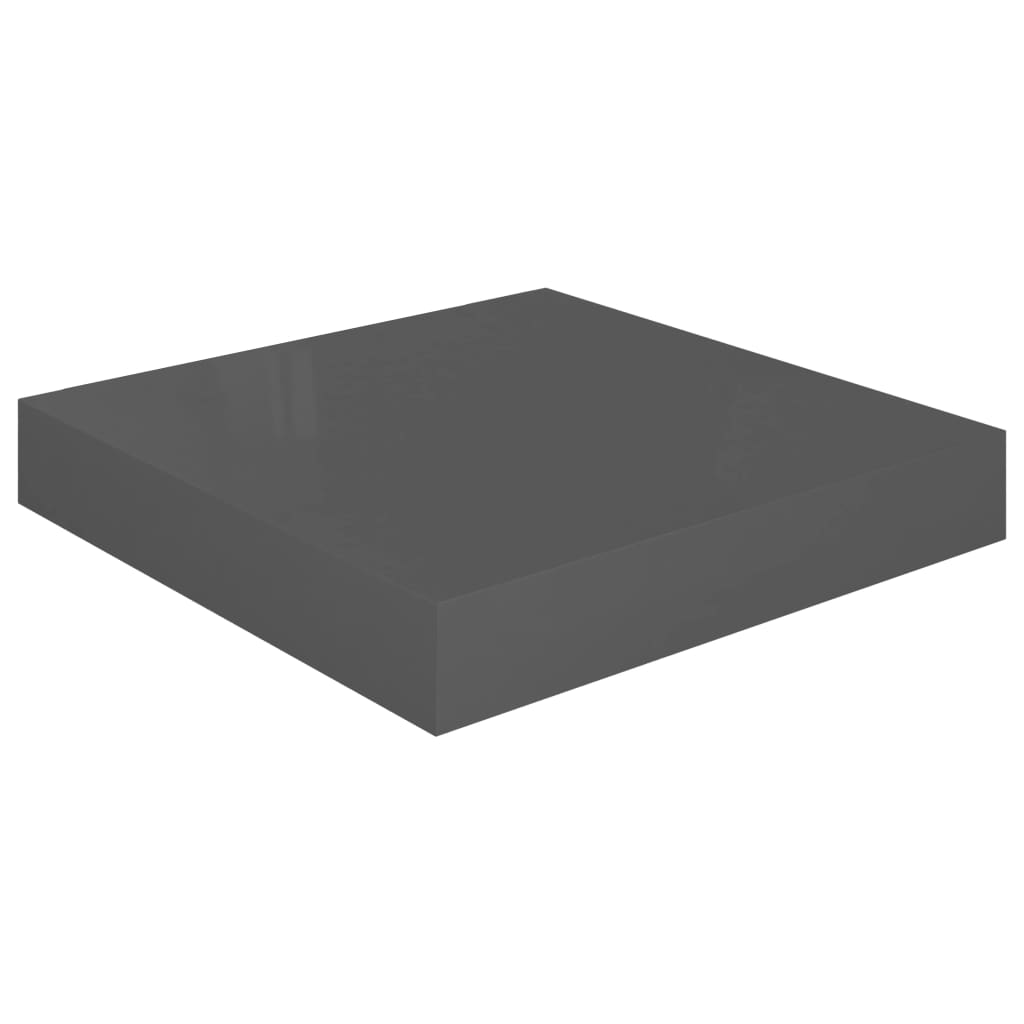 Flytende vegghyller 2 stk høyglans grå 23x23,5x3,8 cm MDF