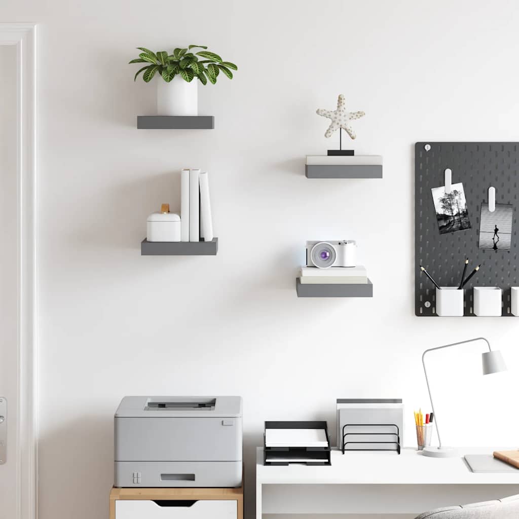 Flytende vegghyller 4 stk høyglans grå 23x23,5x3,8 cm MDF vidaXL