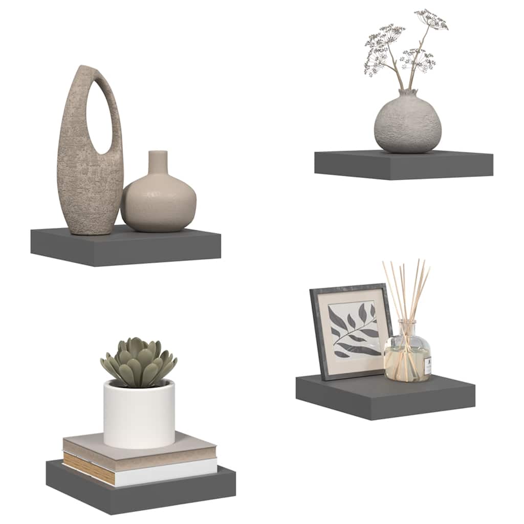 Flytende vegghyller 4 stk høyglans grå 23x23,5x3,8 cm MDF vidaXL