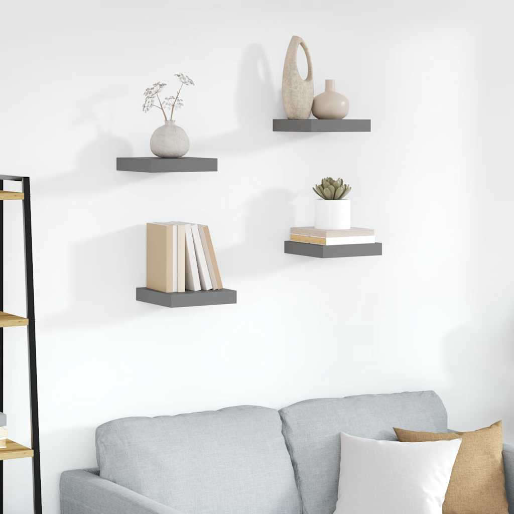 Flytende vegghyller 4 stk høyglans grå 23x23,5x3,8 cm MDF vidaXL