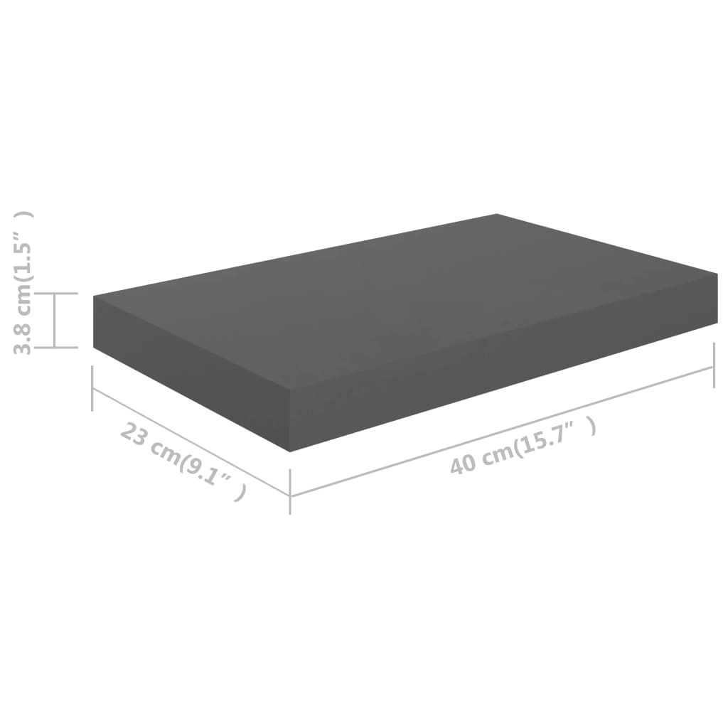 Flytende vegghylle høyglans grå 40x23,5x3,8 cm MDF
