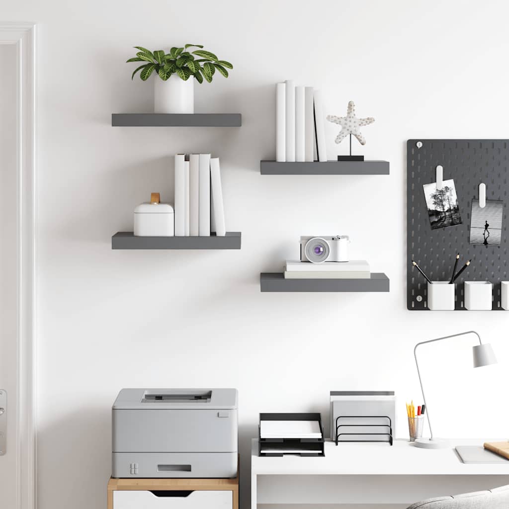Flytende vegghyller 4 stk høyglans grå 40x23x3,8 cm MDF vidaXL