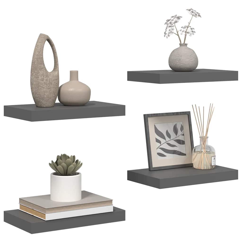 Flytende vegghyller 4 stk høyglans grå 40x23x3,8 cm MDF vidaXL