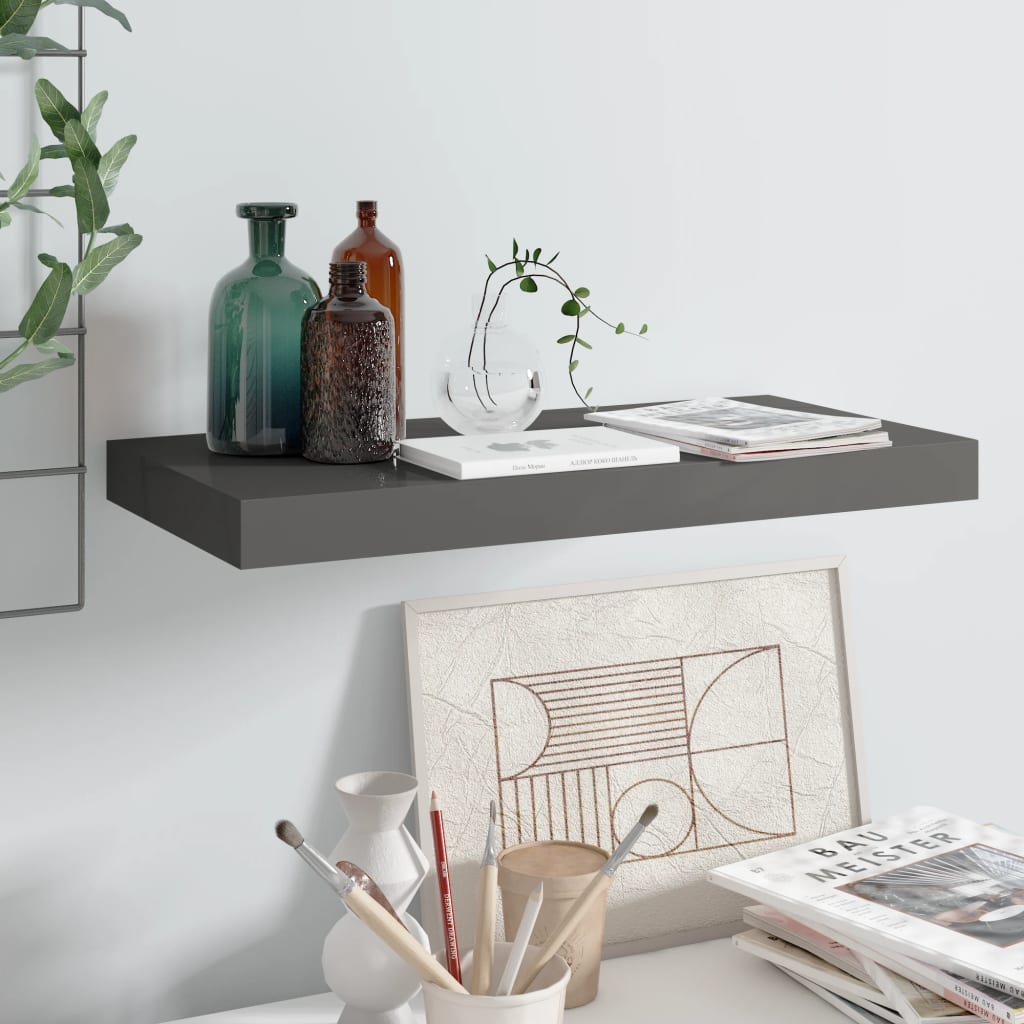 Flytende vegghylle høyglans grå 50x23,5x3,8 cm MDF