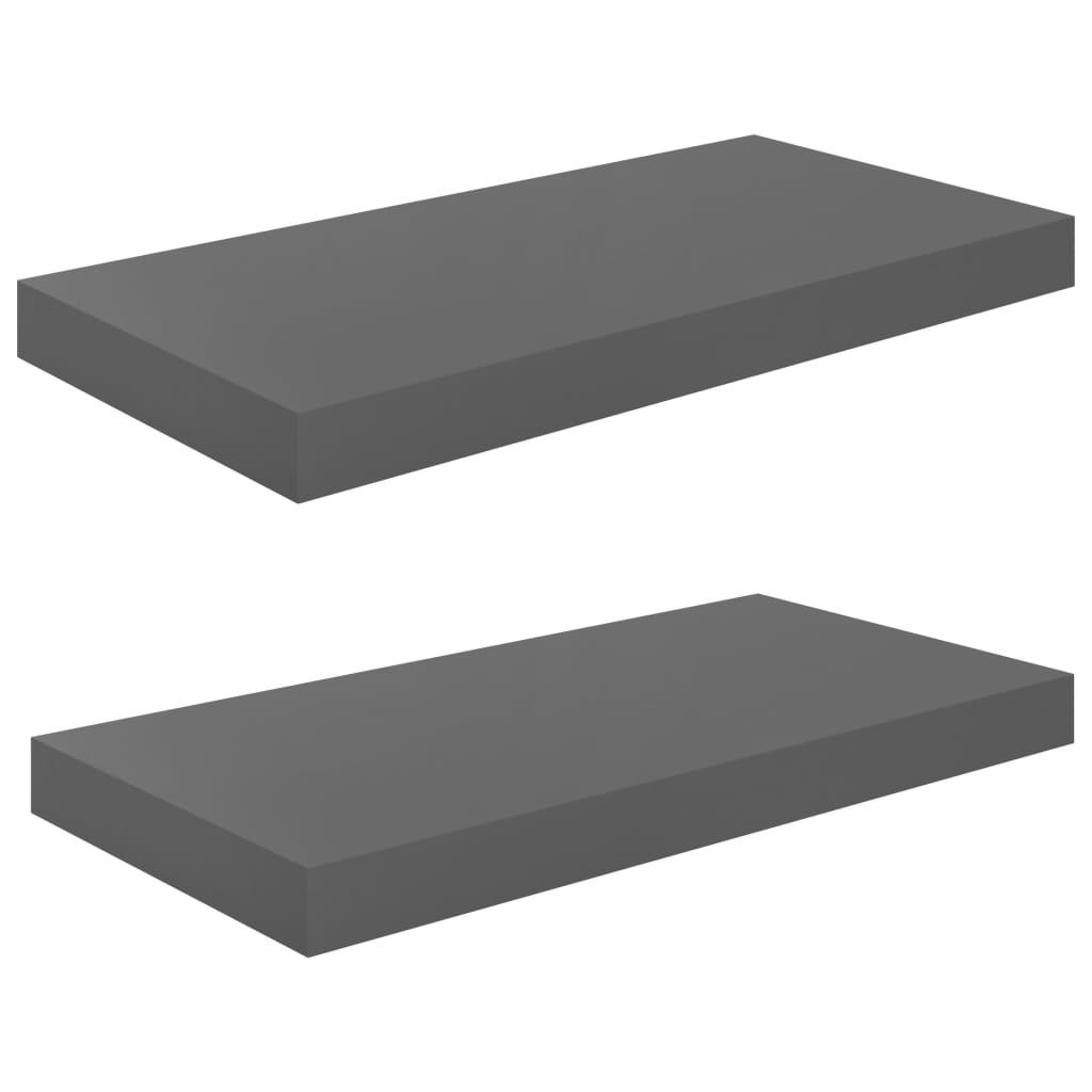 Flytende vegghyller 2 stk høyglans grå 50x23,5x3,8 cm MDF