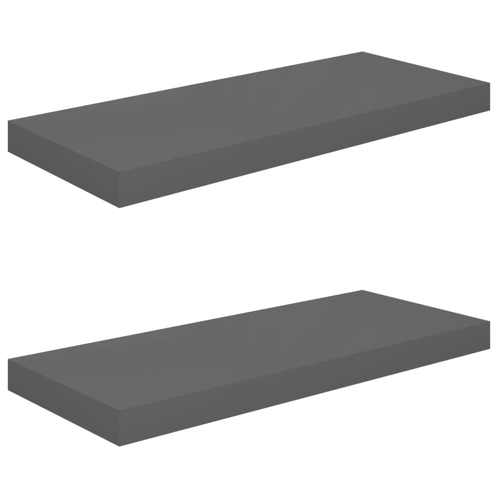 Flytende vegghyller 2 stk høyglans grå 60x23,5x3,8 cm MDF