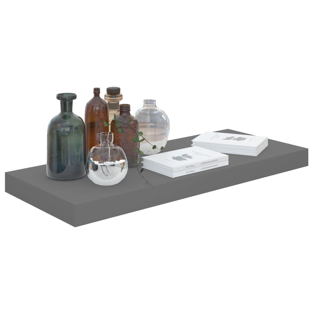 Flytende vegghyller 2 stk høyglans grå 60x23,5x3,8 cm MDF