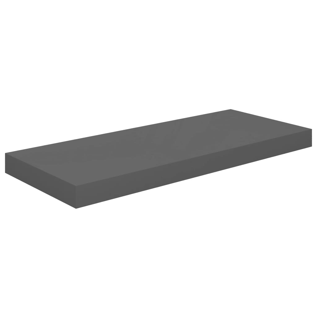 Flytende vegghyller 2 stk høyglans grå 60x23,5x3,8 cm MDF