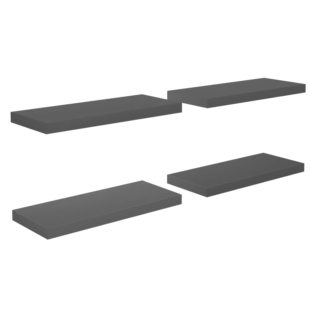 Flytende vegghyller 4 stk høyglans grå 60x23,5x3,8 cm MDF