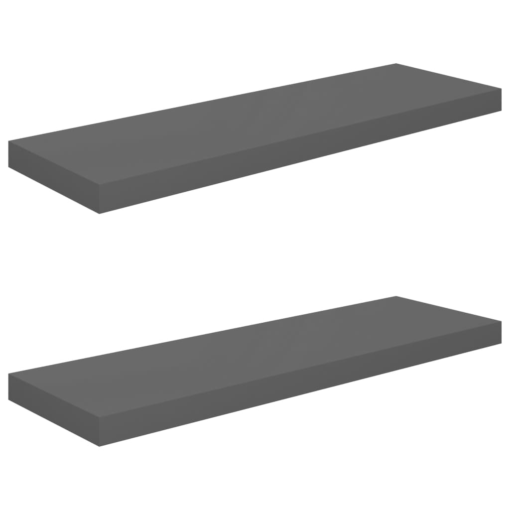Flytende vegghyller 2 stk høyglans grå 80x23,5x3,8 cm MDF