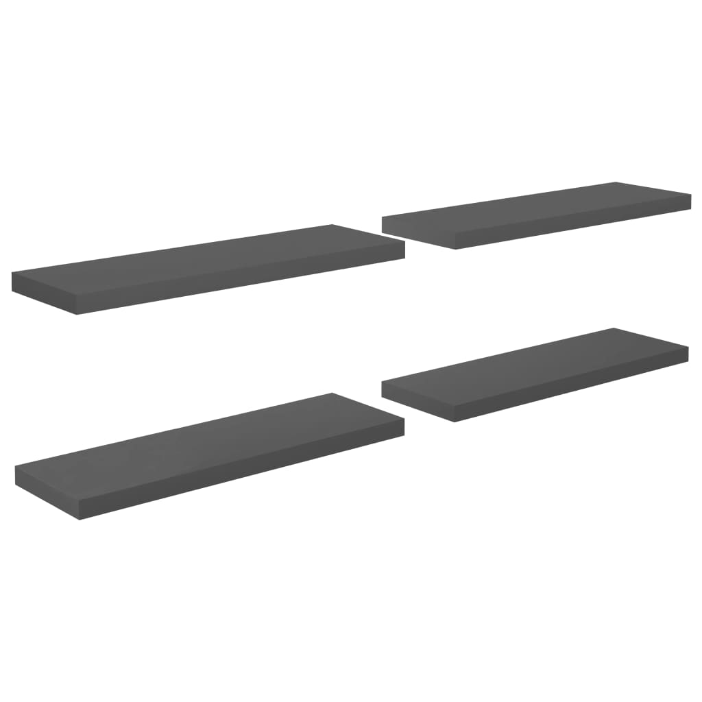 Flytende vegghyller 4 stk høyglans grå 80x23,5x3,8 cm MDF
