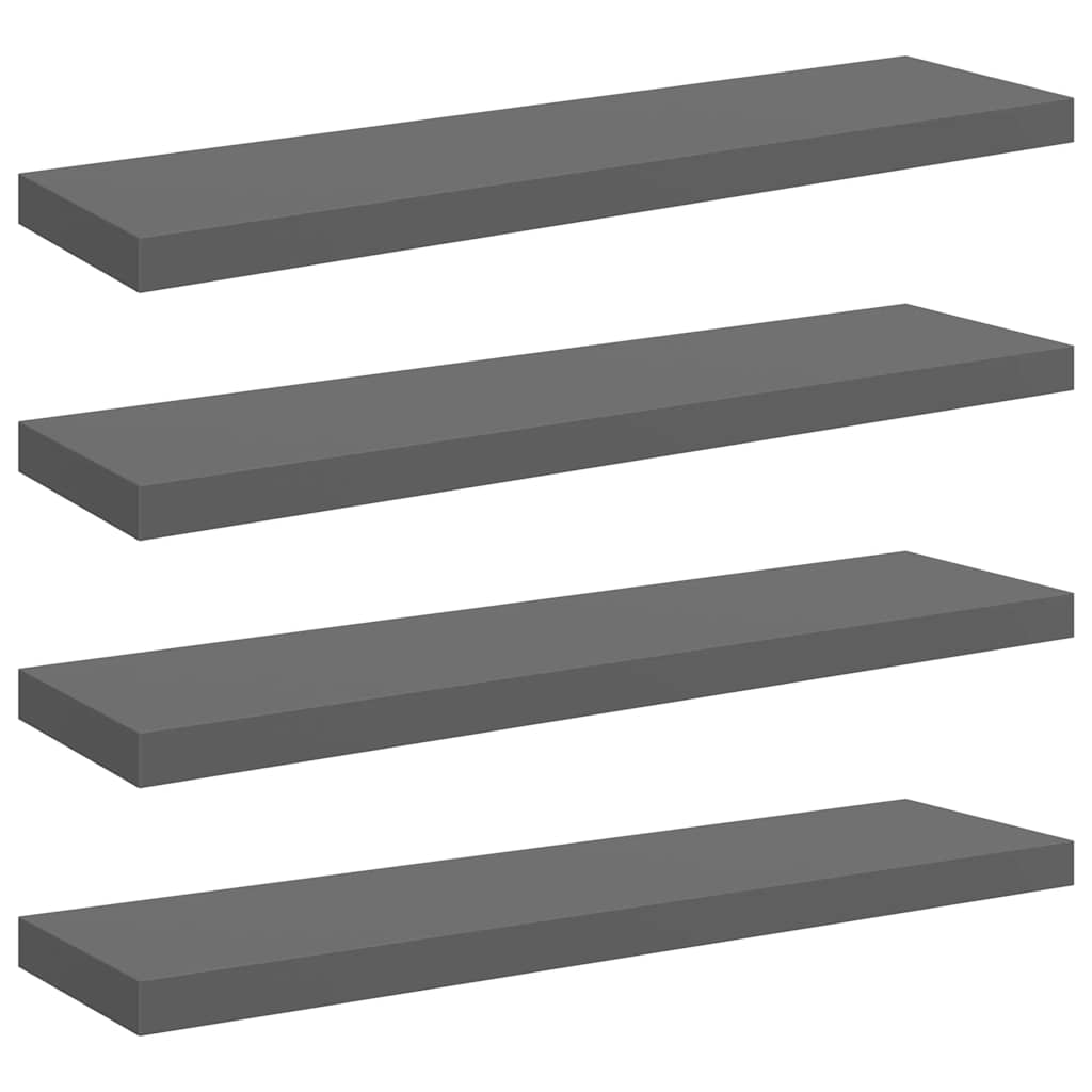 Flytende vegghyller 4 stk høyglans grå 90x23,5x3,8 cm MDF vidaXL