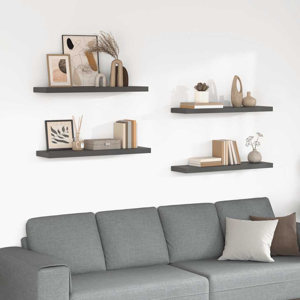 Flytende vegghyller 4 stk høyglans grå 90x23,5x3,8 cm MDF vidaXL