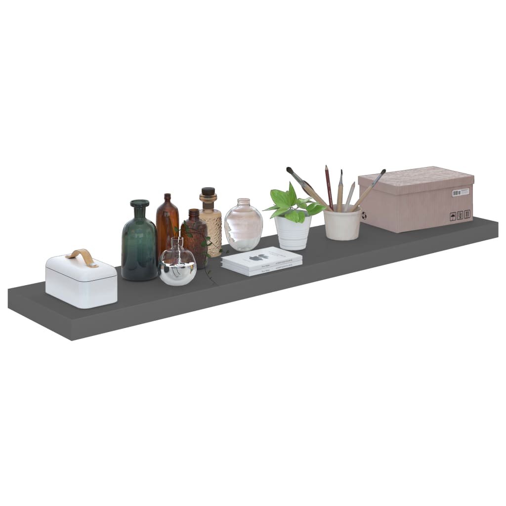 Flytende vegghyller 4 stk høyglans grå 120x23,5x3,8 cm MDF