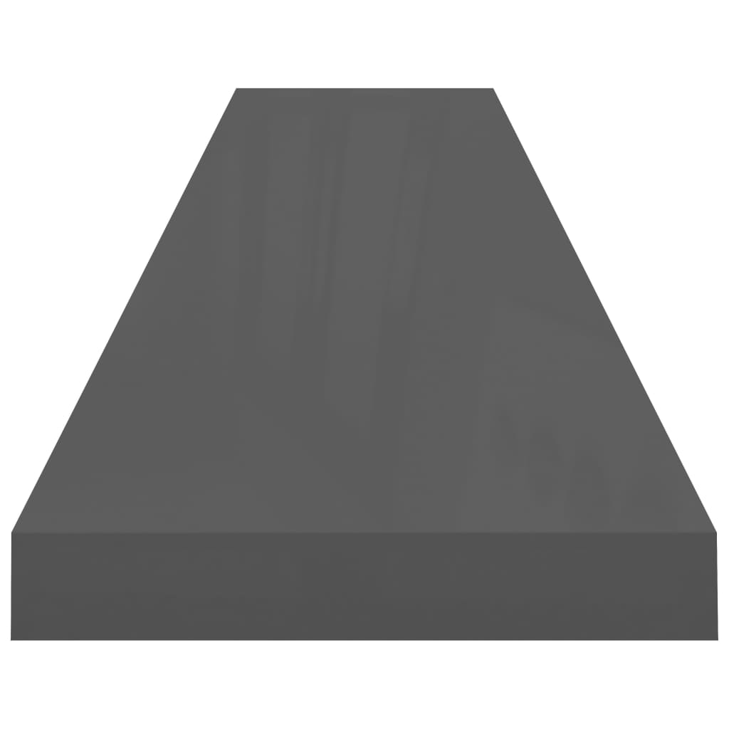 Flytende vegghyller 4 stk høyglans grå 120x23,5x3,8 cm MDF