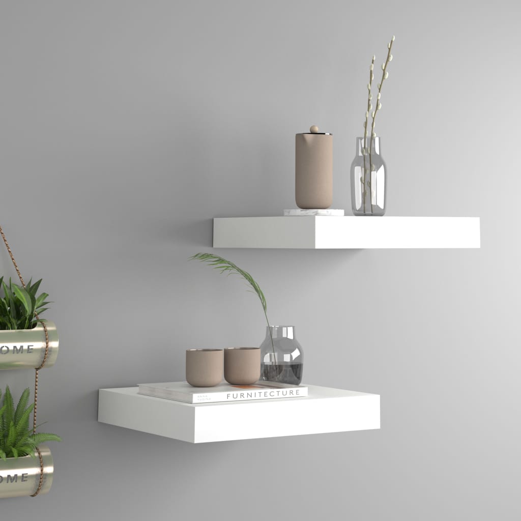 Flytende vegghyller 2 stk hvit 23x23,5x3,8 cm MDF