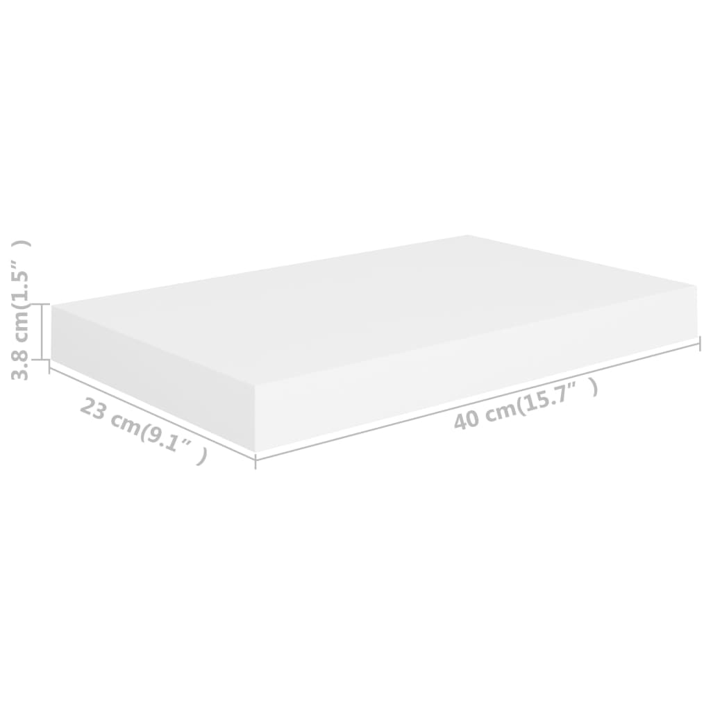 Flytende vegghyller 2 stk hvit 40x23,5x3,8 cm MDF