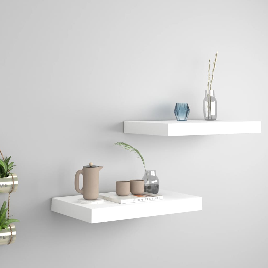 Flytende vegghyller 2 stk hvit 40x23,5x3,8 cm MDF