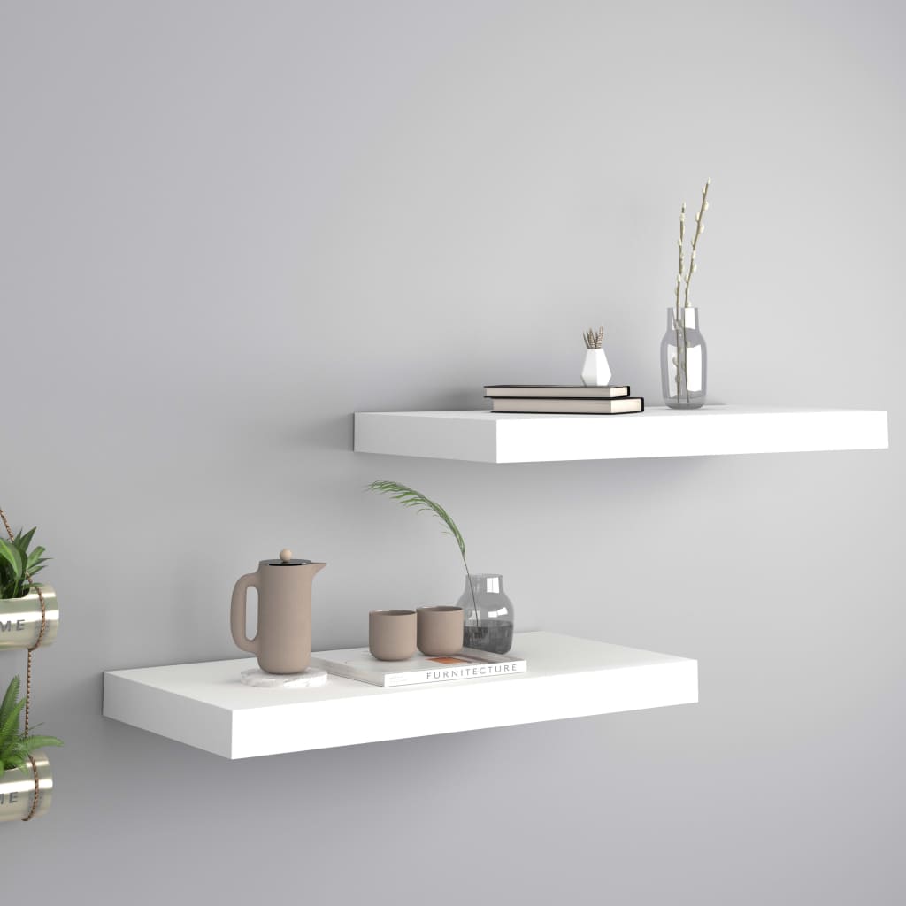 Flytende vegghyller 2 stk hvit 50x23x3,8 cm MDF