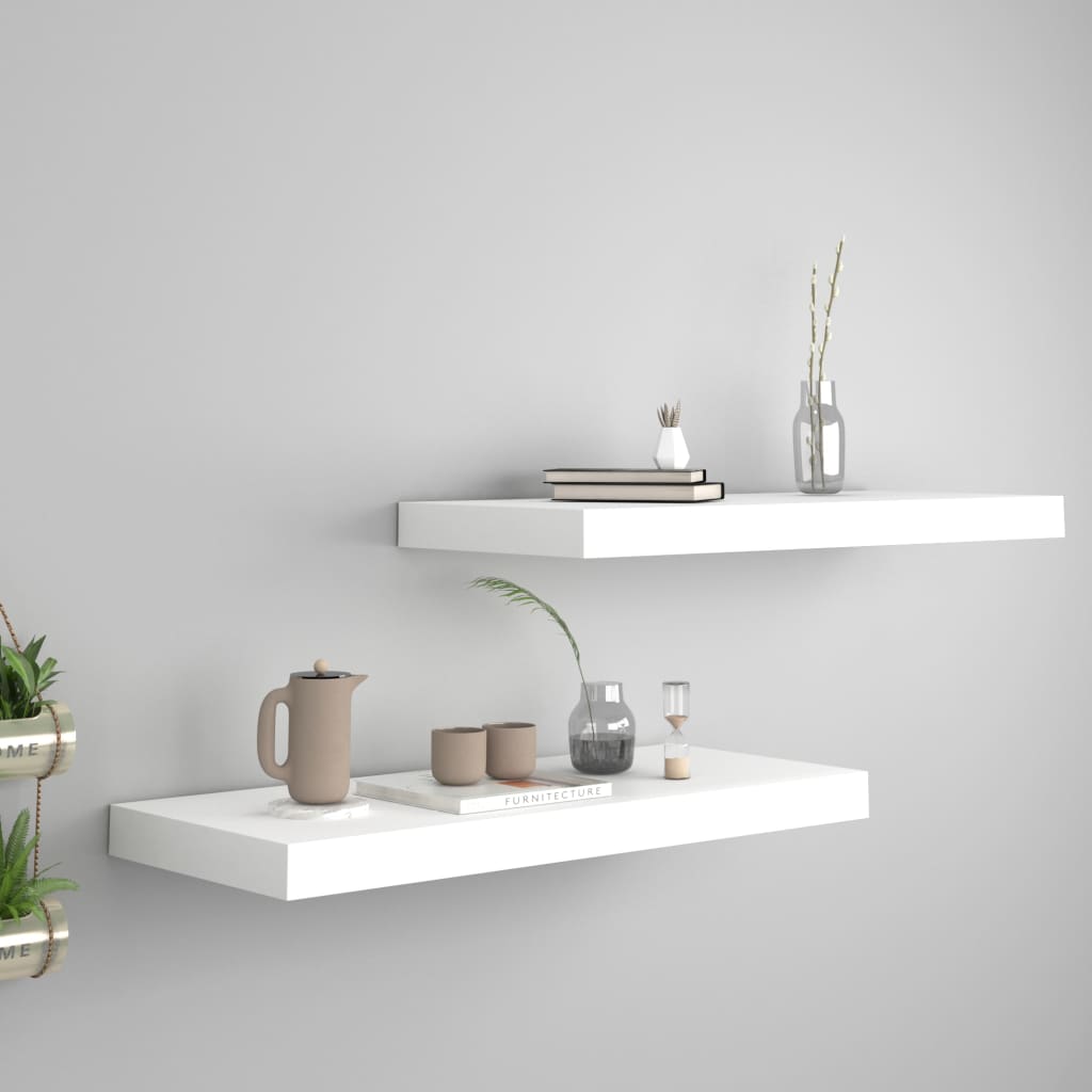 Flytende vegghyller 2 stk hvit 60x23,5x3,8 cm MDF