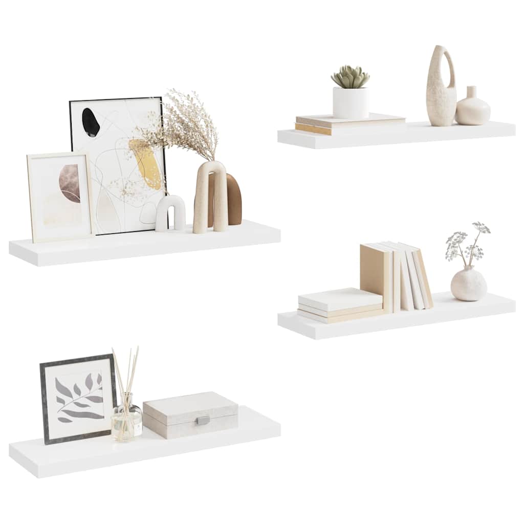 Flytende vegghyller 4 stk hvit 80x23,5x3,8 cm MDF