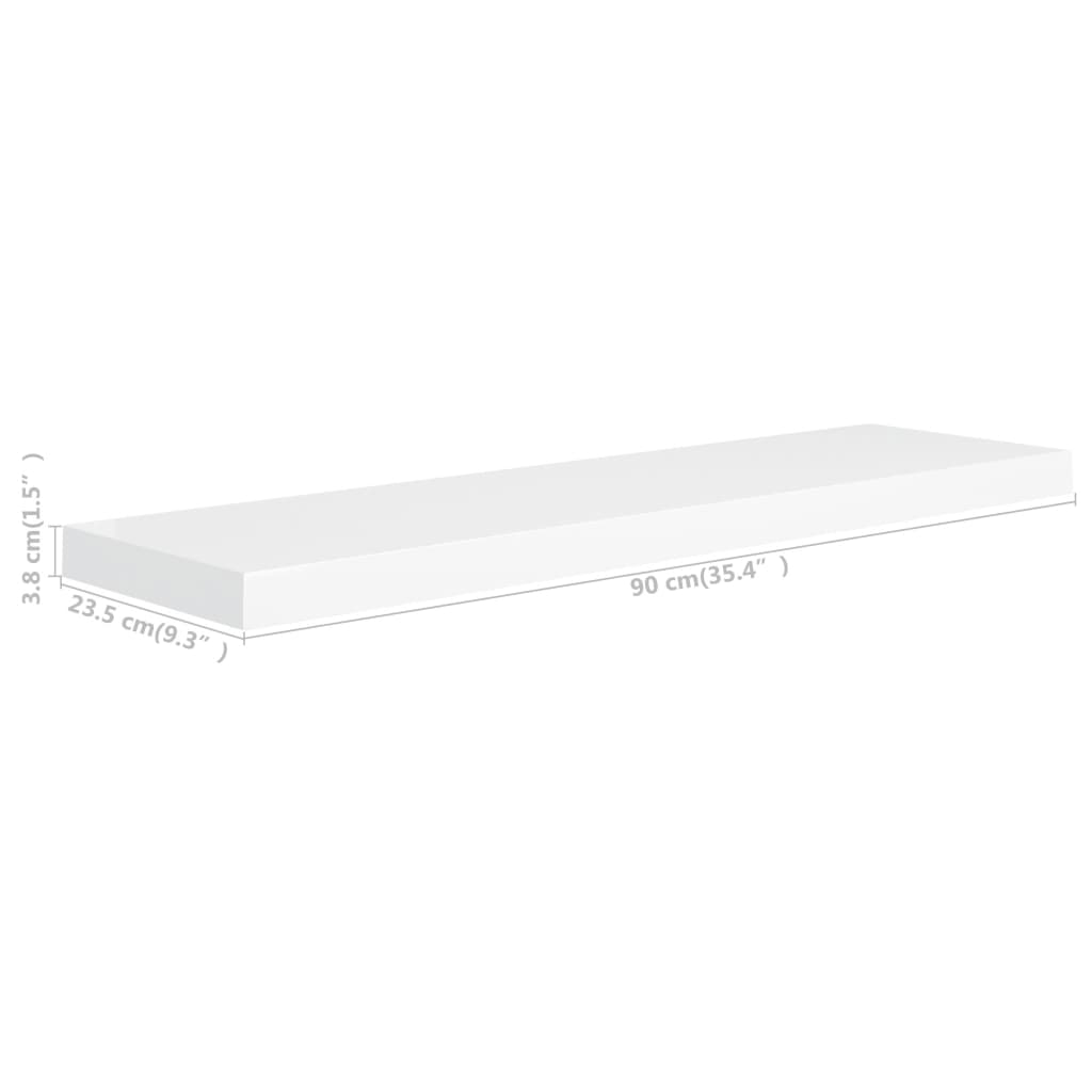Flytende vegghyller 4 stk hvit 90x23,5x3,8 cm MDF