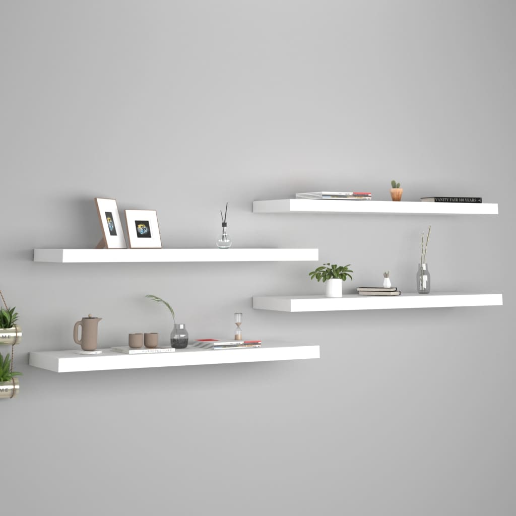 Flytende vegghyller 4 stk hvit 90x23,5x3,8 cm MDF