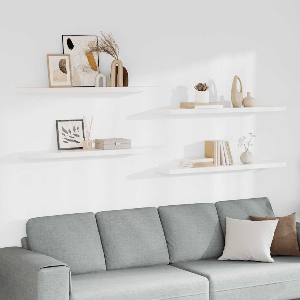 Flytende vegghyller 4 stk hvit 120x23,5x3,8 cm MDF
