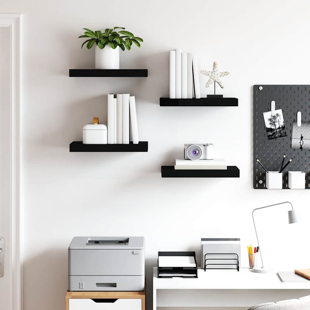 Flytende vegghyller 4 stk svart 40x23,5x3,8 cm MDF