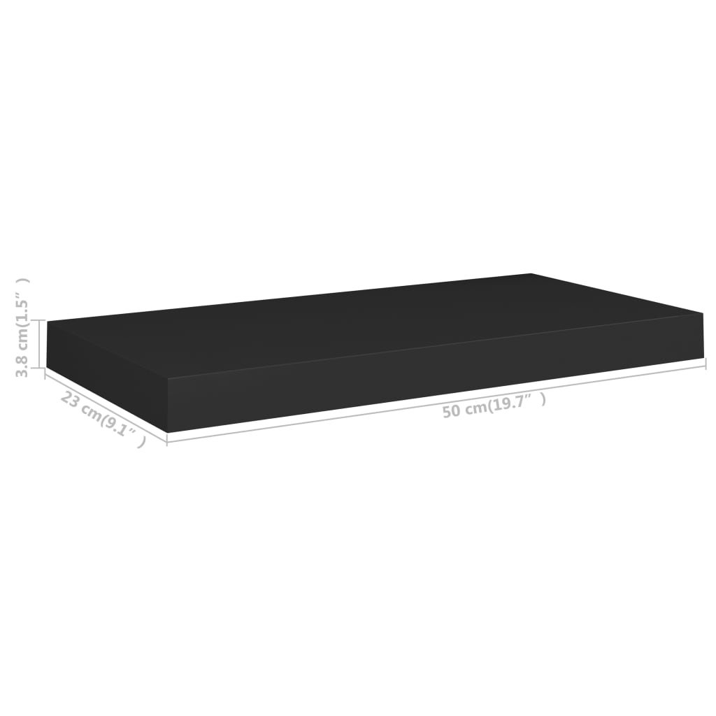 Flytende vegghyller 2 stk svart 50x23,5x3,8 cm MDF