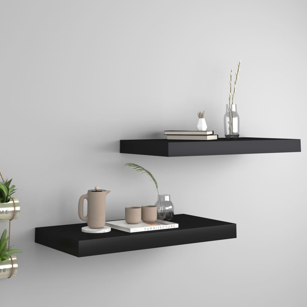 Flytende vegghyller 2 stk svart 50x23,5x3,8 cm MDF