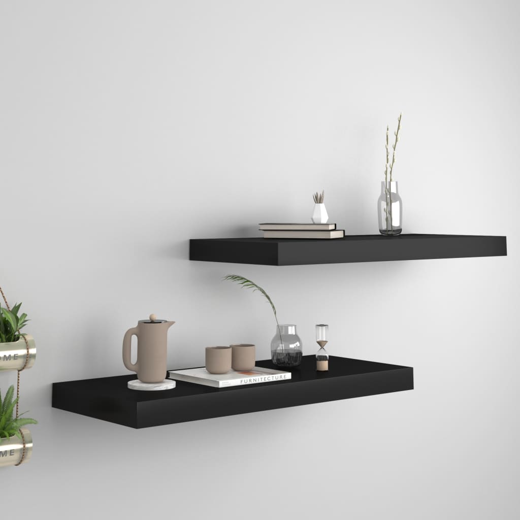 Flytende vegghyller 2 stk svart 60x23,5x3,8 cm MDF