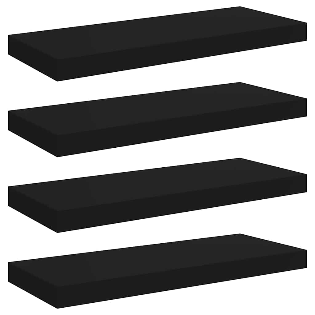 Flytende vegghyller 4 stk svart 60x23,5x3,8 cm MDF