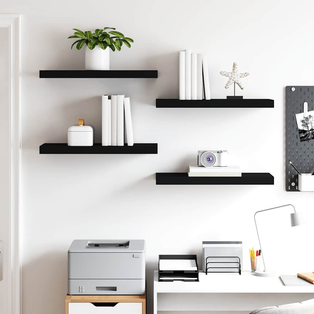 Flytende vegghyller 4 stk svart 60x23,5x3,8 cm MDF