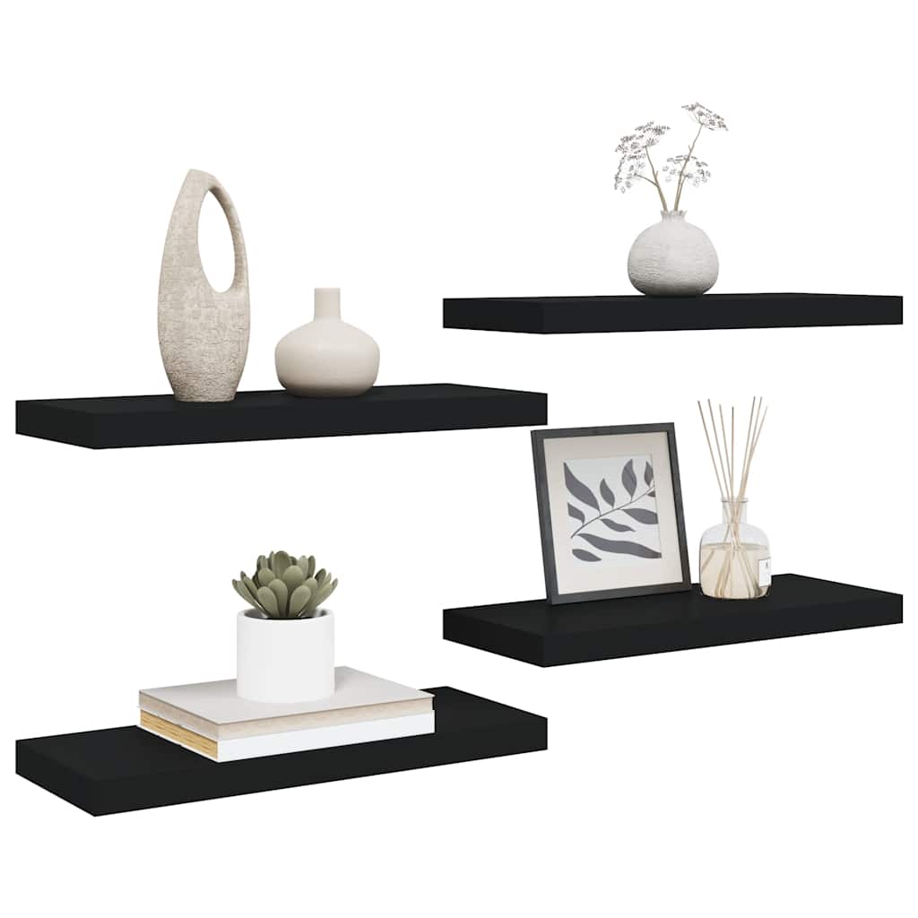 Flytende vegghyller 4 stk svart 60x23,5x3,8 cm MDF