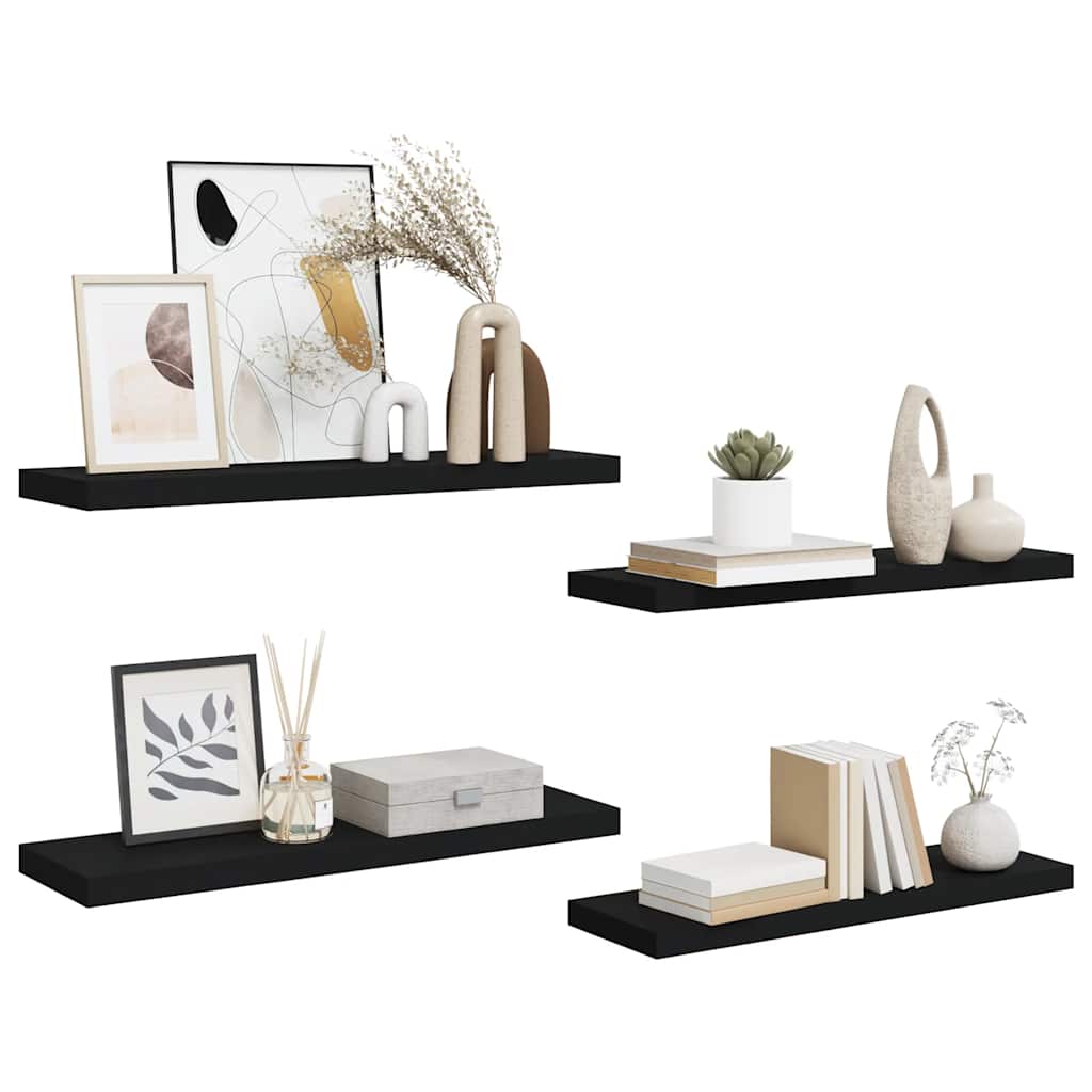 Flytende vegghyller 4 stk svart 80x23,5x3,8 cm MDF
